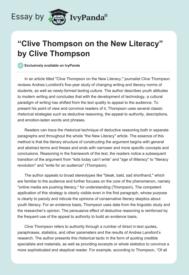 “Clive Thompson on the New Literacy” by Clive Thompson. Page 1
