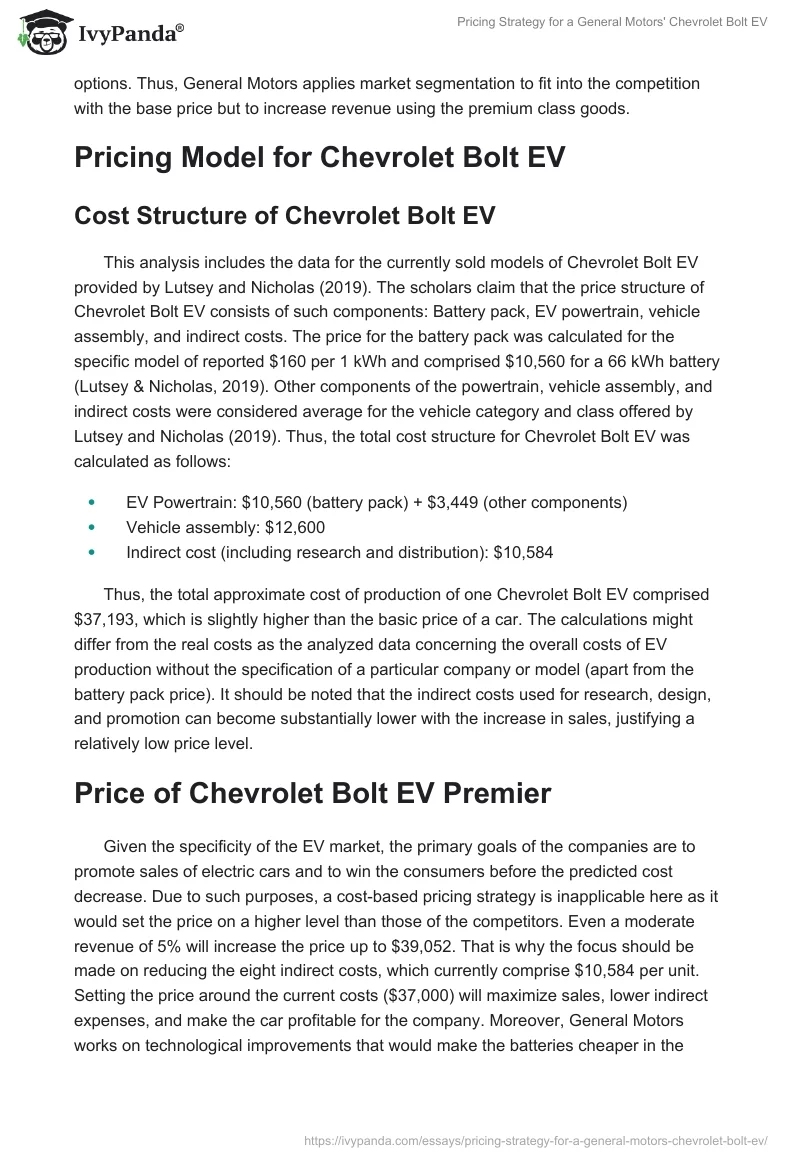 Pricing Strategy for a General Motors' Chevrolet Bolt EV. Page 3