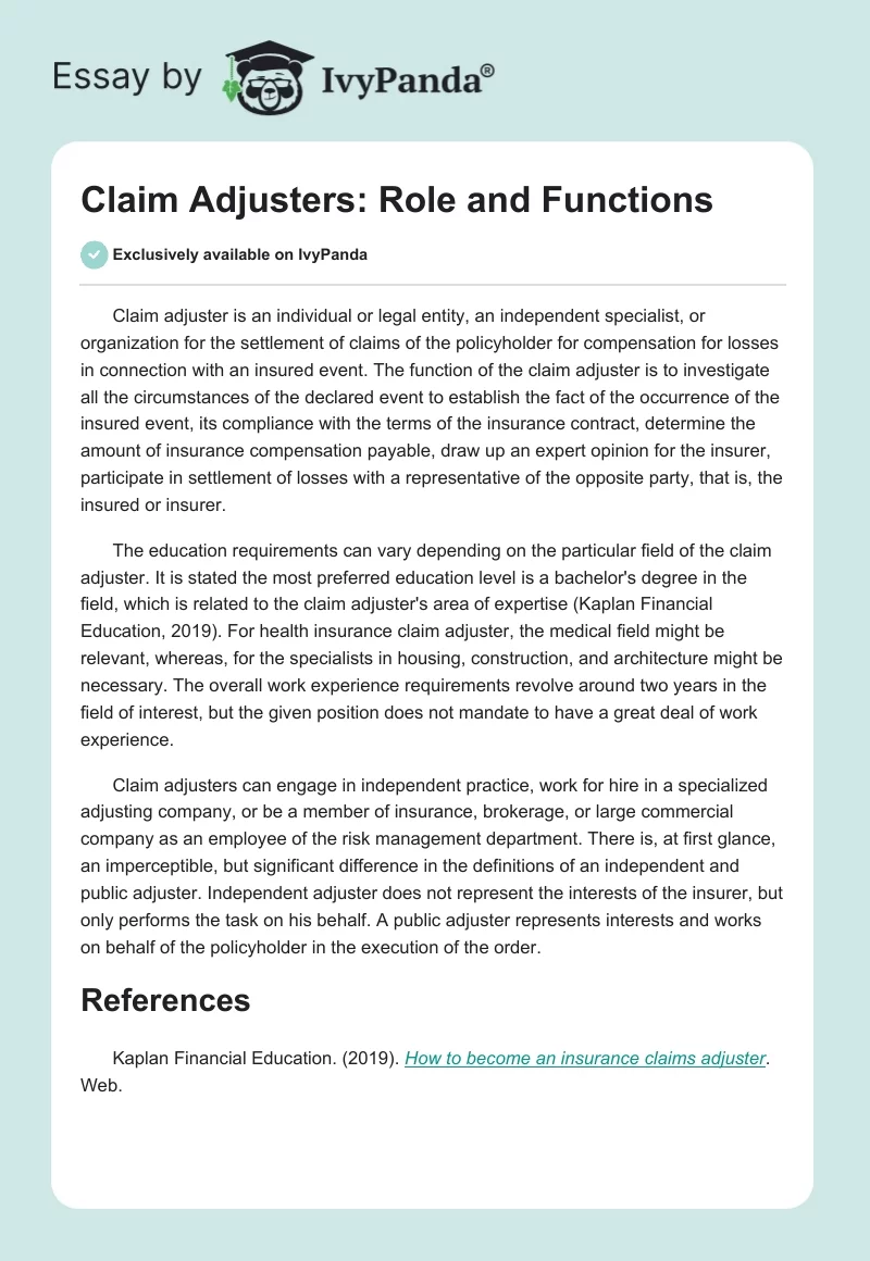 Claim Adjusters: Role and Functions. Page 1