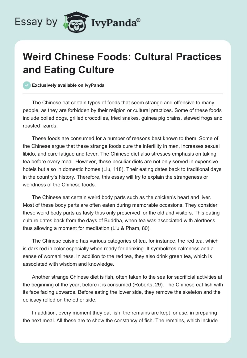 Weird Chinese Foods: Cultural Practices and Eating Culture. Page 1