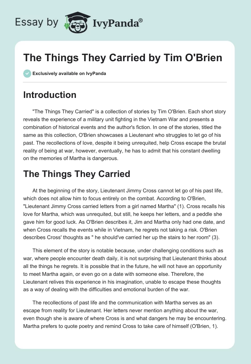 The Things They Carried: Book Review. Page 1