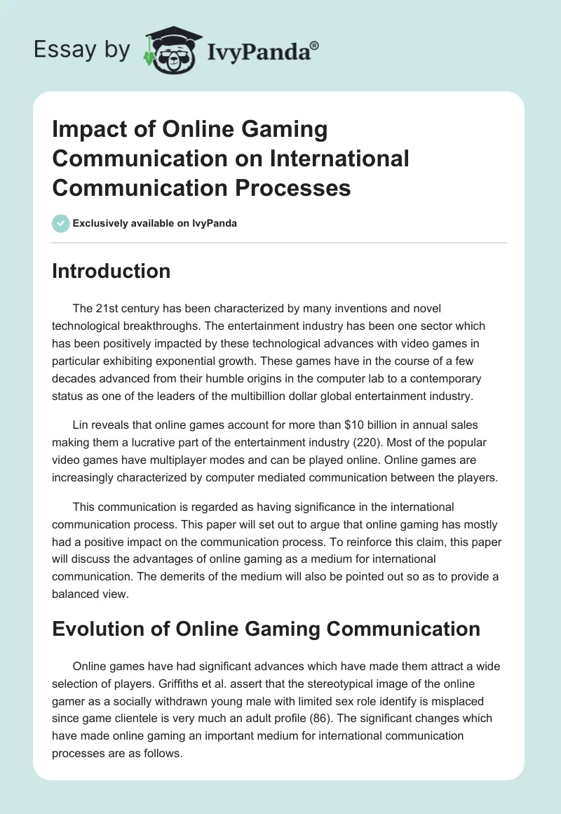 Impact of Online Gaming Communication on International Communication Processes. Page 1