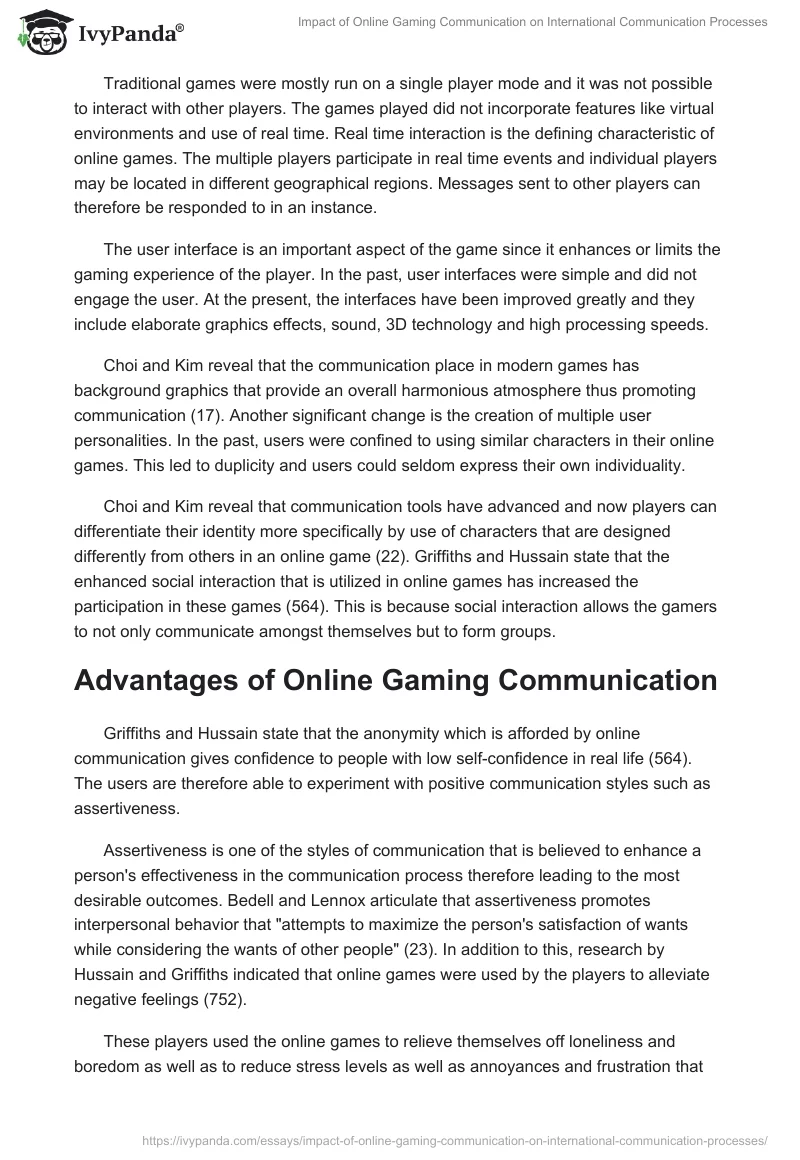 Impact of Online gaming Communication on international communication  processes - 1620 Words