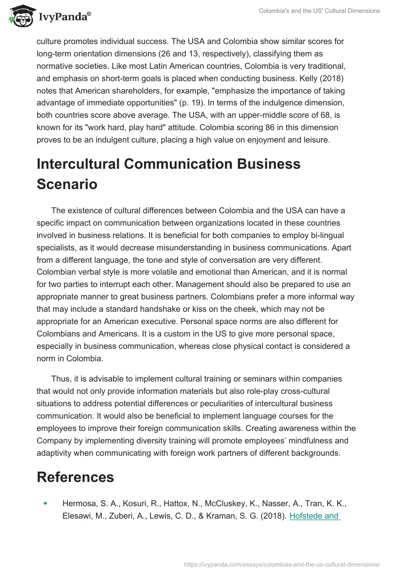 Colombia's and the US' Cultural Dimensions. Page 2