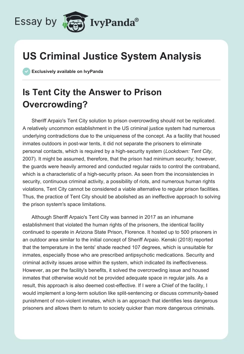 US Criminal Justice System Analysis. Page 1