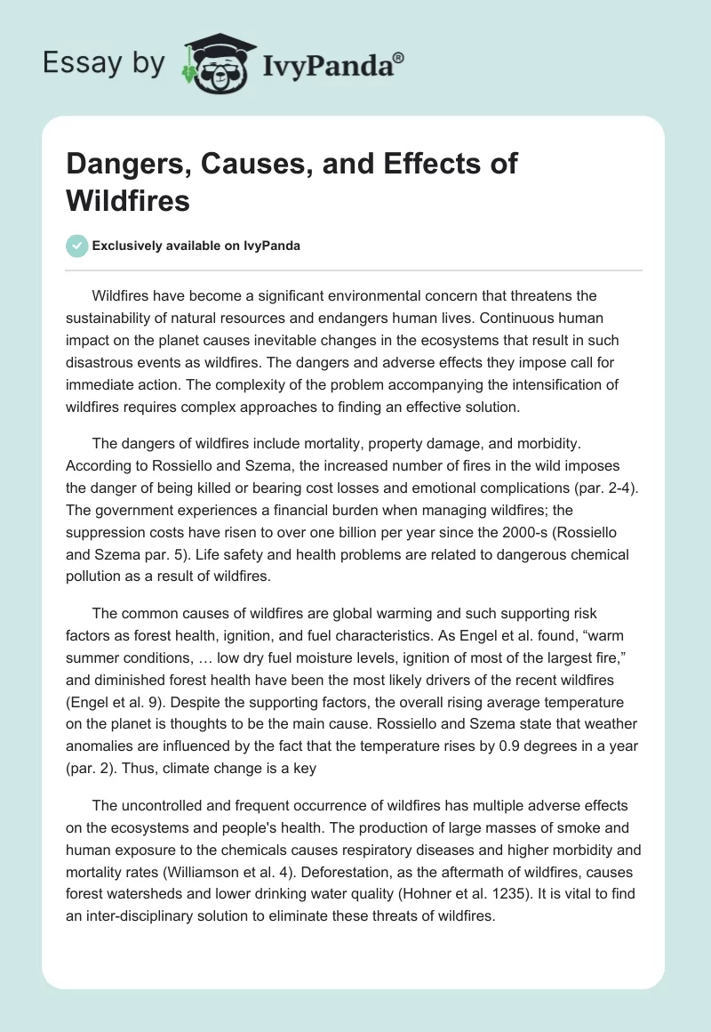 Dangers, Causes, and Effects of Wildfires. Page 1