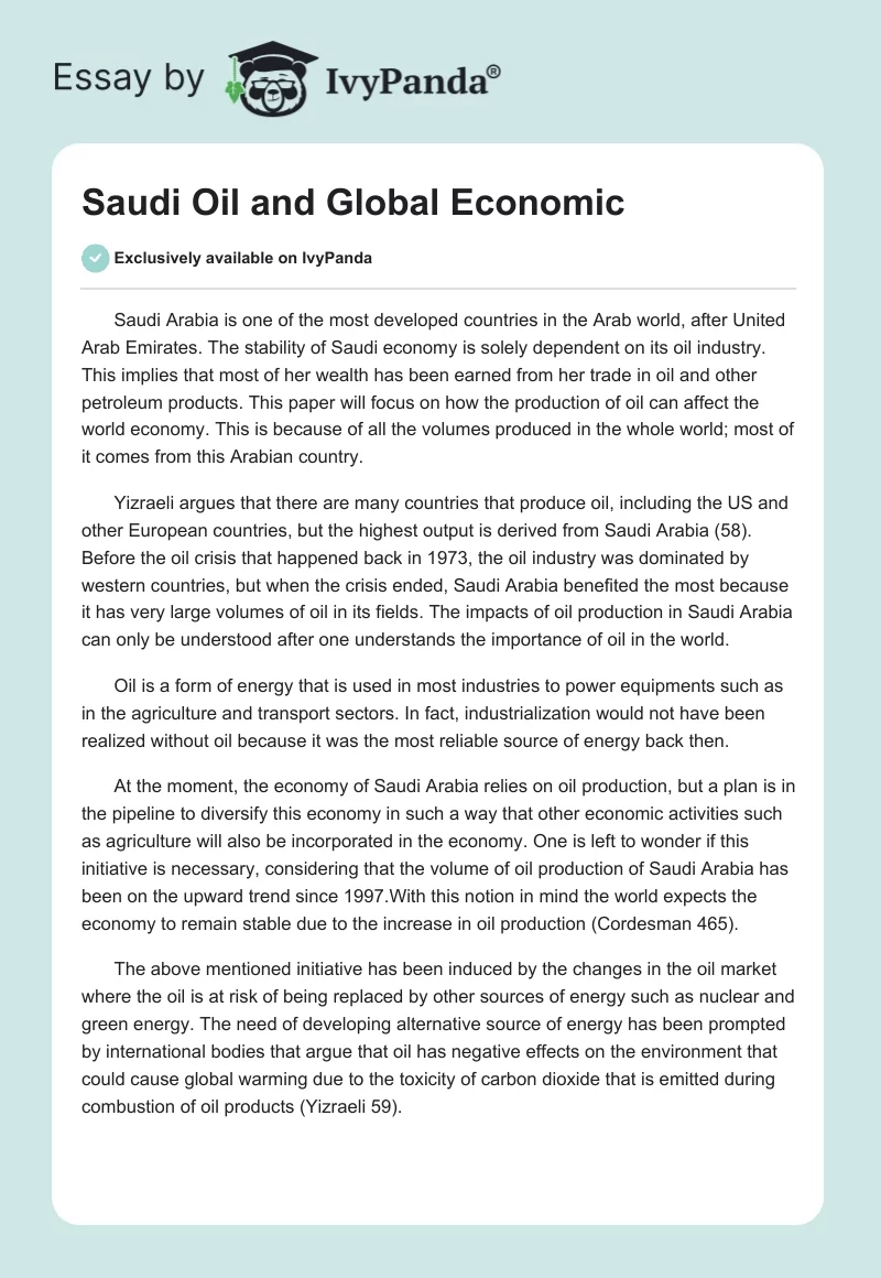 Saudi Oil and Global Economic. Page 1
