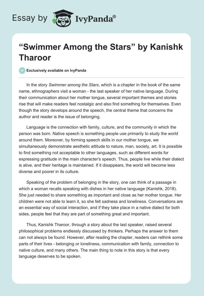 “Swimmer Among the Stars” by Kanishk Tharoor. Page 1