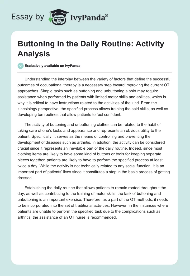 Buttoning in the Daily Routine: Activity Analysis. Page 1