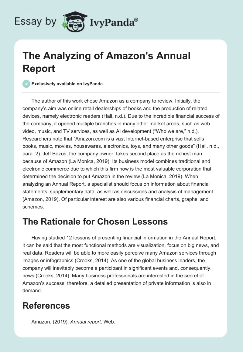 The Analyzing of Amazon's Annual Report. Page 1