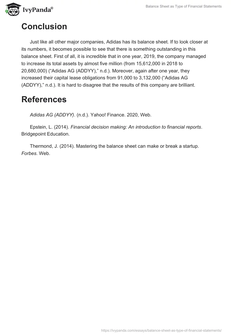 Balance Sheet as Type of Financial Statements. Page 2