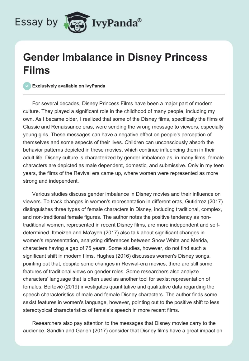 Gender Imbalance in Disney Princess Films. Page 1