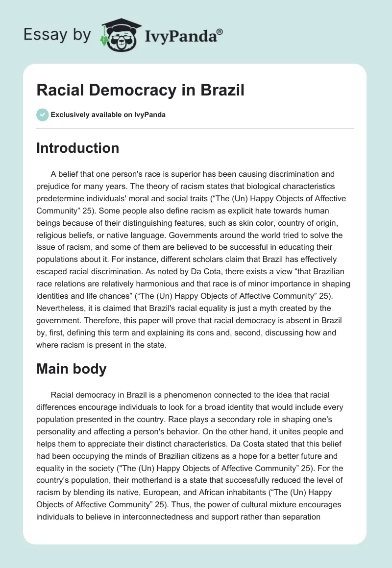 Racial Democracy in Brazil. Page 1