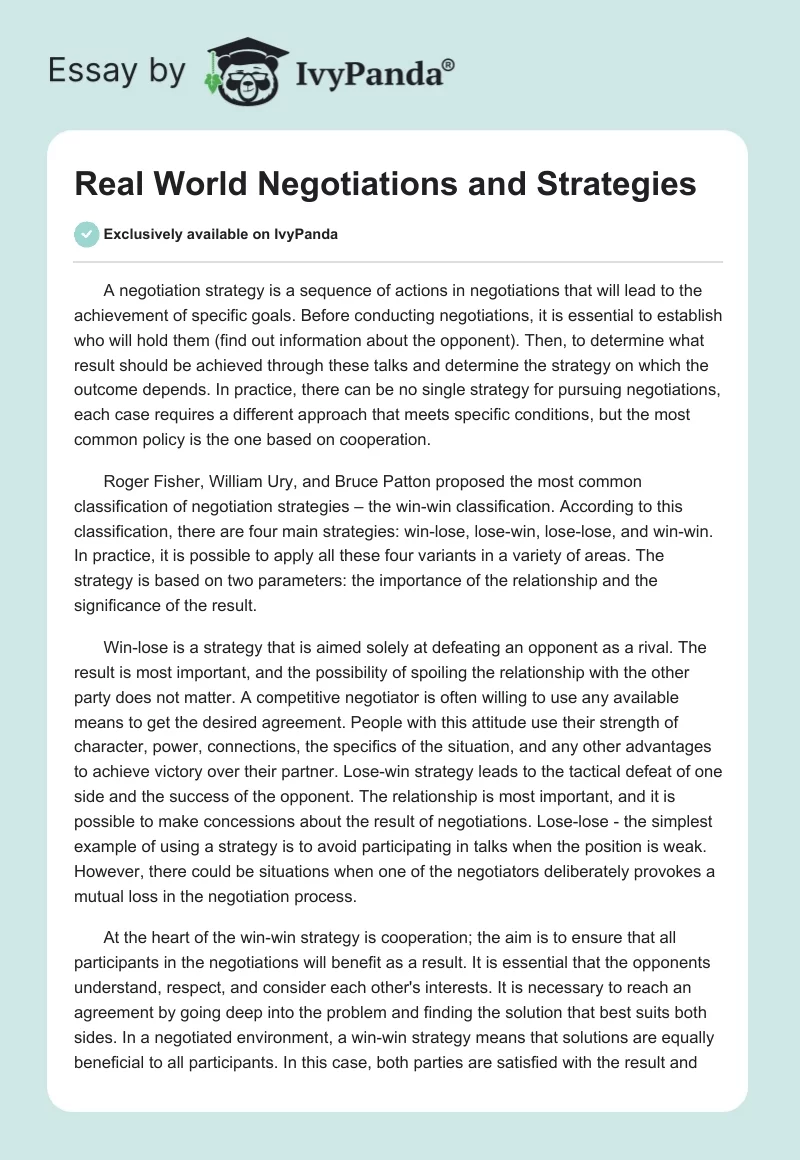 Real World Negotiations and Strategies. Page 1
