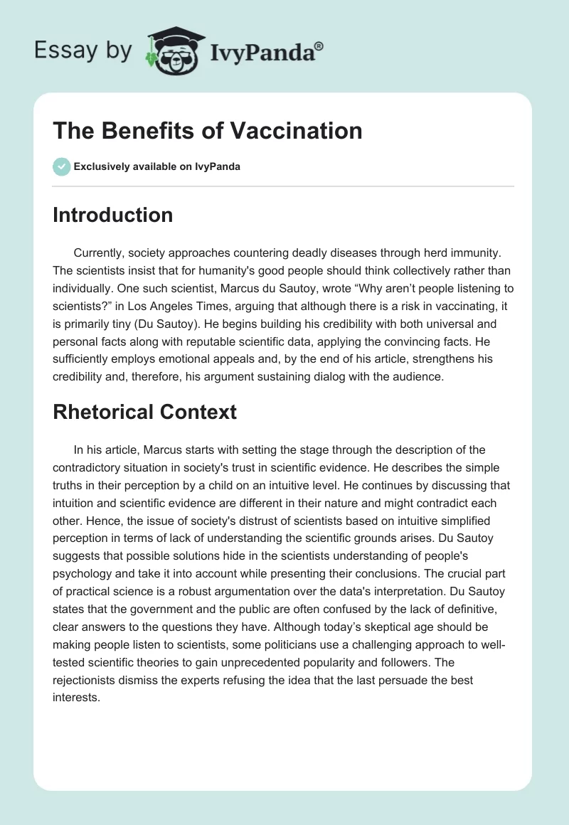 The Benefits of Vaccination. Page 1