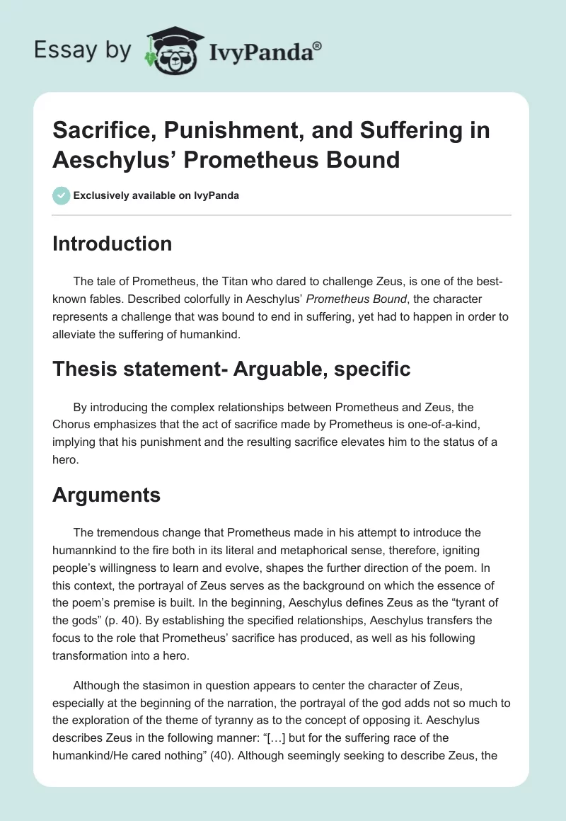Sacrifice, Punishment, and Suffering in Aeschylus’ "Prometheus Bound". Page 1