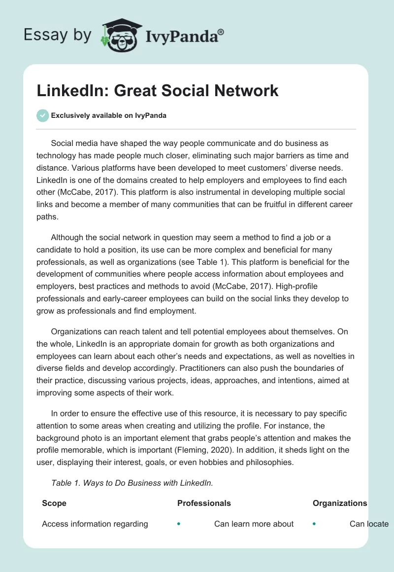 LinkedIn: Great Social Network. Page 1