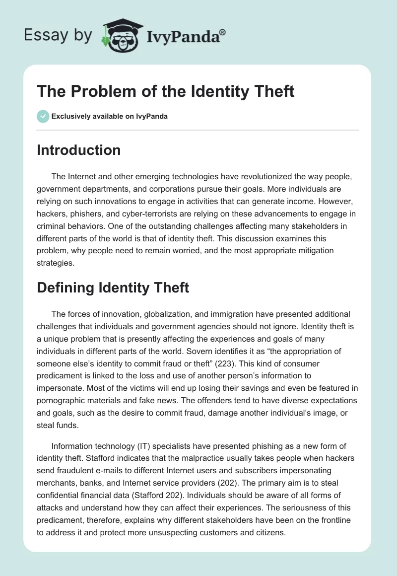 The Problem of the Identity Theft. Page 1