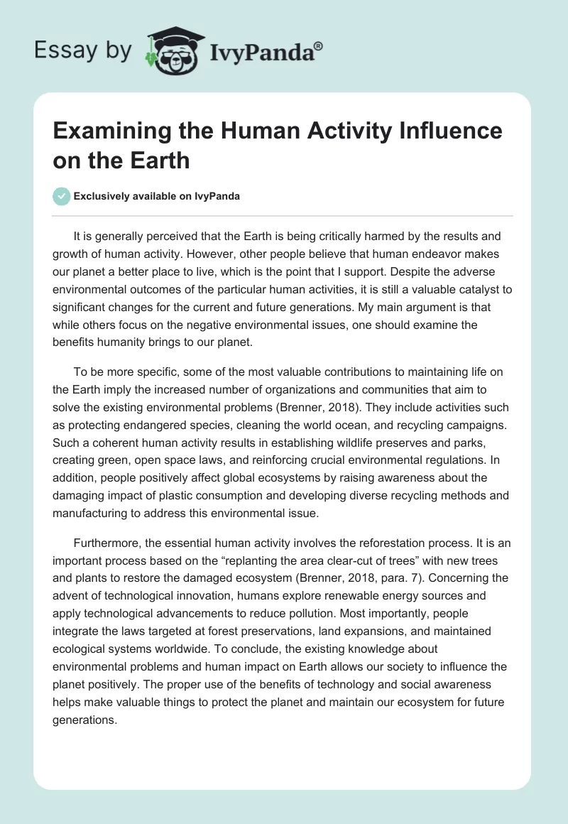 Examining the Human Activity Influence on the Earth. Page 1