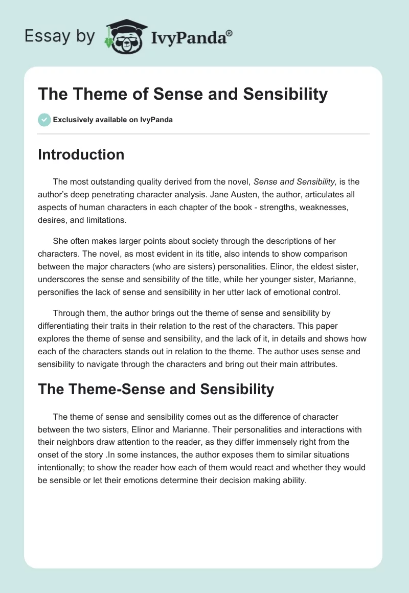 The Theme of Sense and Sensibility. Page 1