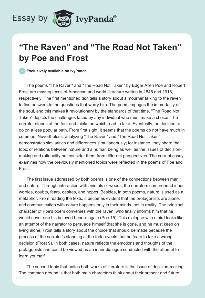 “The Raven” and “The Road Not Taken” by Poe and Frost. Page 1