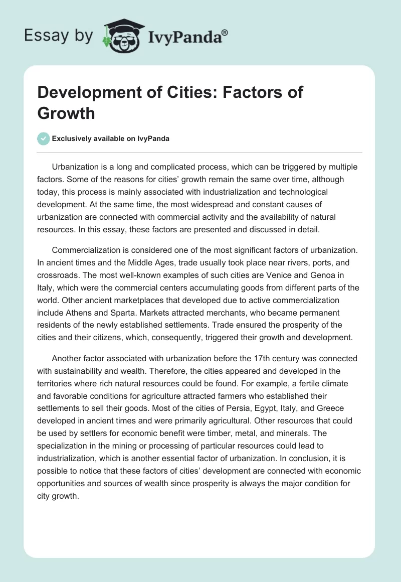 Development of Cities: Factors of Growth. Page 1