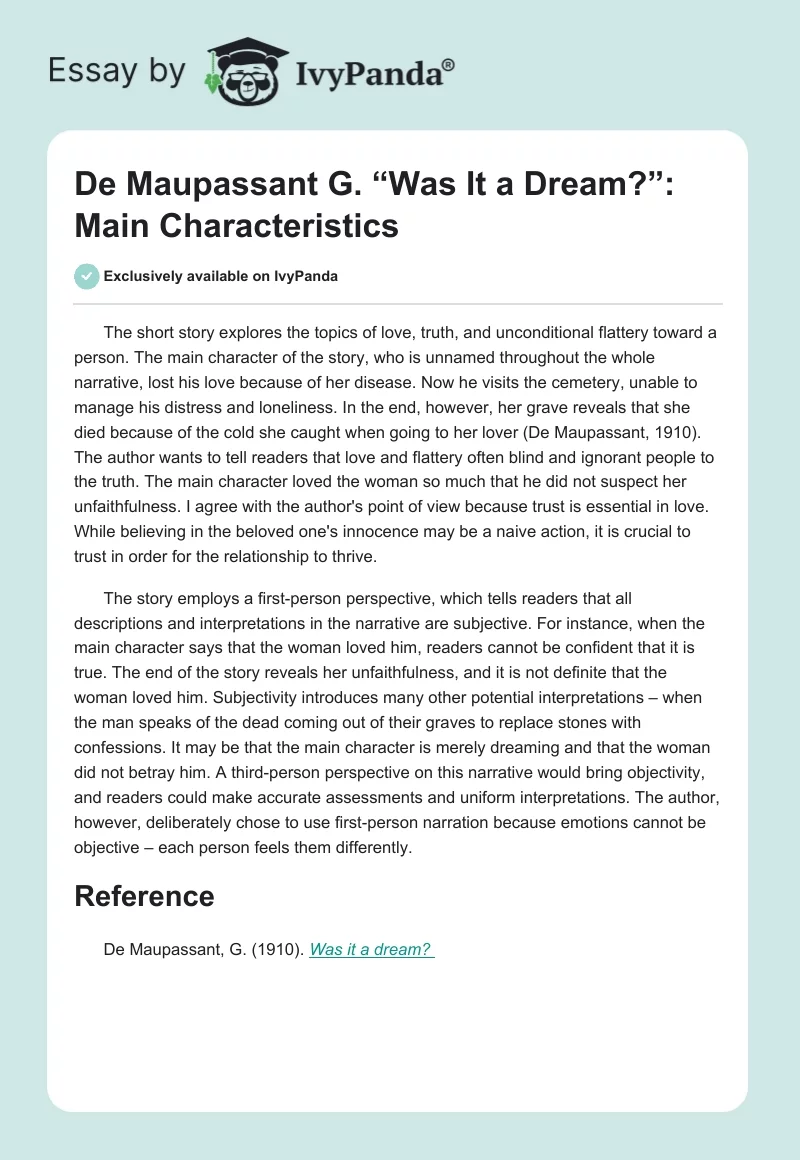 De Maupassant G. “Was It a Dream?”: Main Characteristics. Page 1