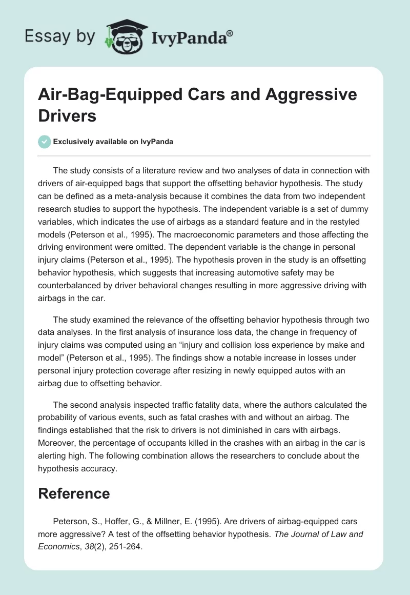 Air-Bag-Equipped Cars and Aggressive Drivers. Page 1