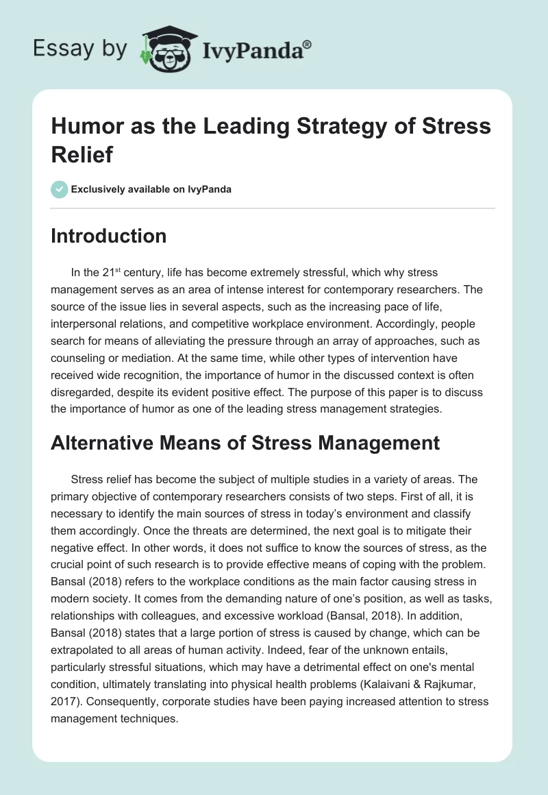 Humor as the Leading Strategy of Stress Relief. Page 1