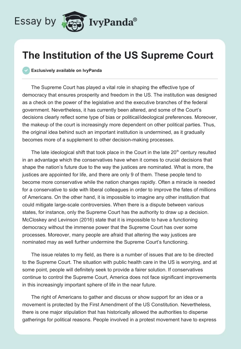 The Institution of the US Supreme Court. Page 1