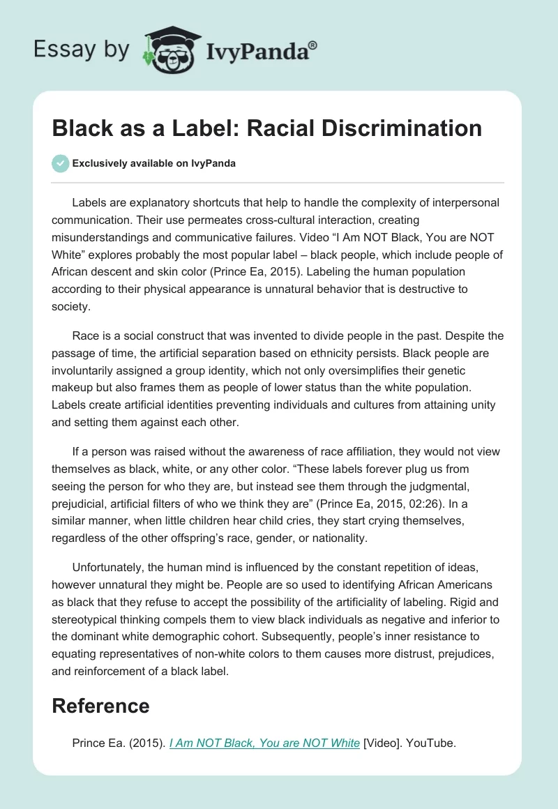 Black as a Label: Racial Discrimination. Page 1