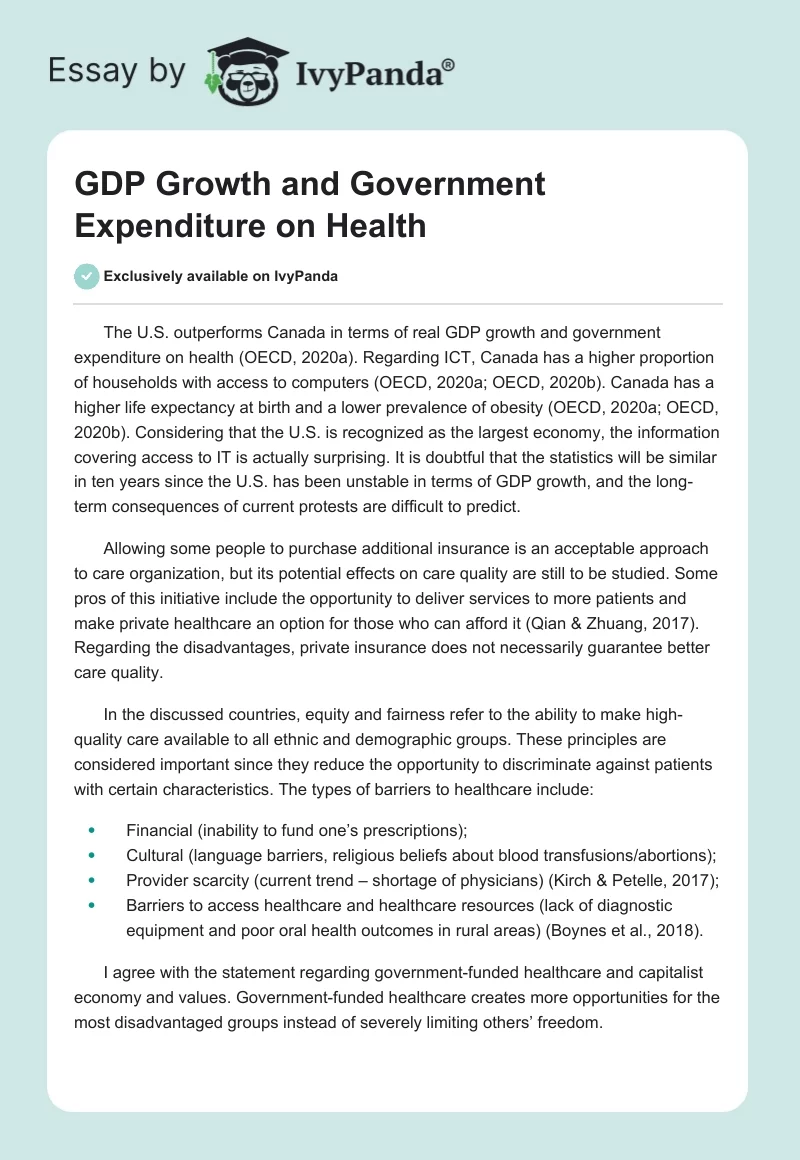 GDP Growth and Government Expenditure on Health. Page 1