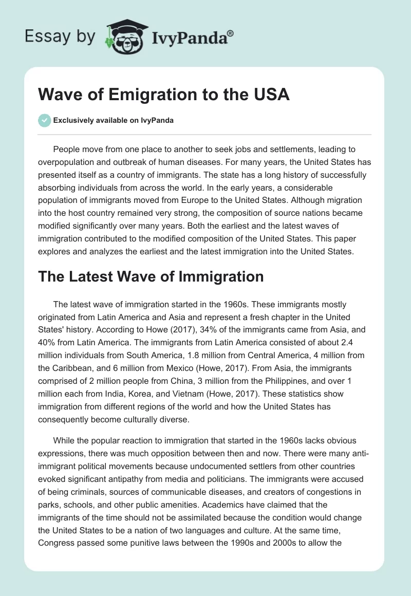 Wave of Emigration to the USA. Page 1