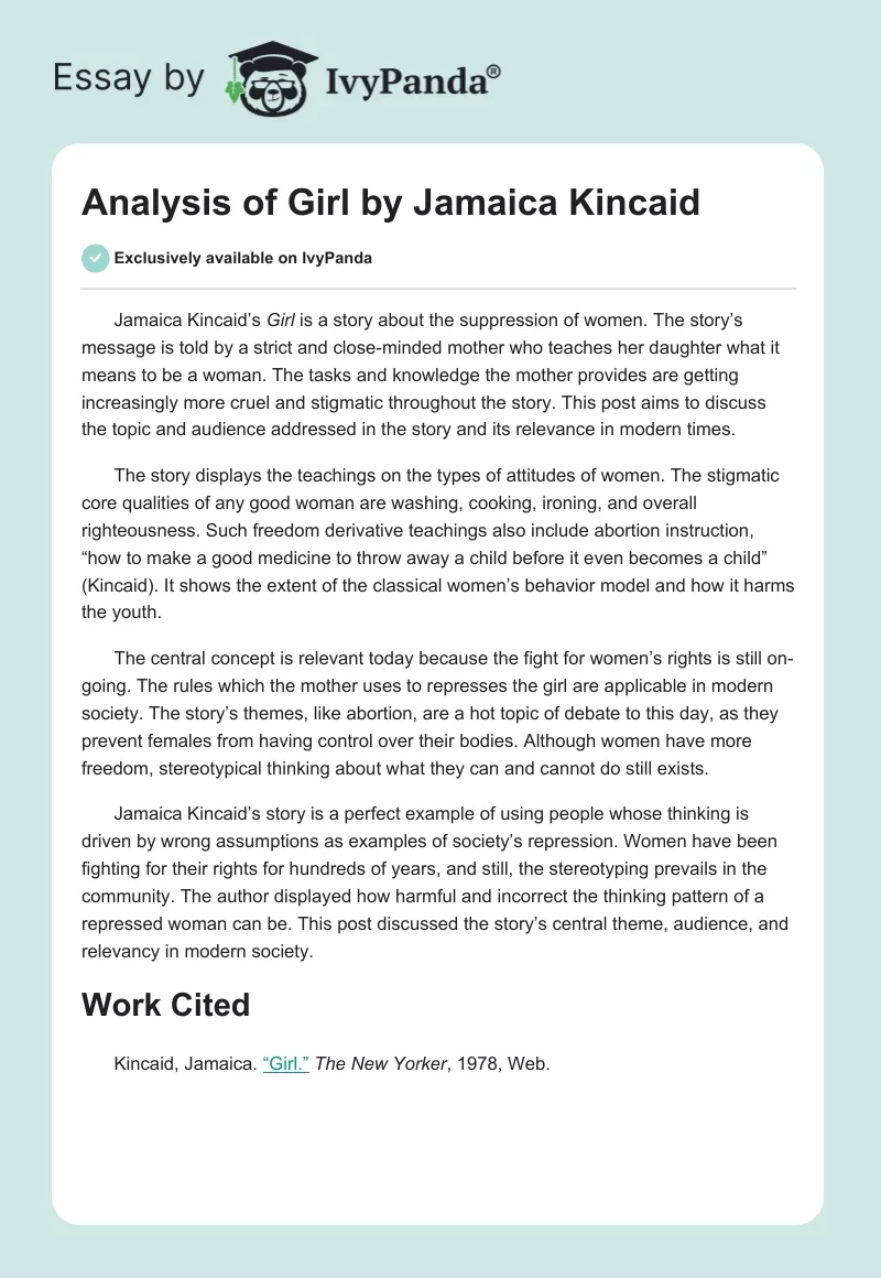 Analysis of "Girl" by Jamaica Kincaid. Page 1