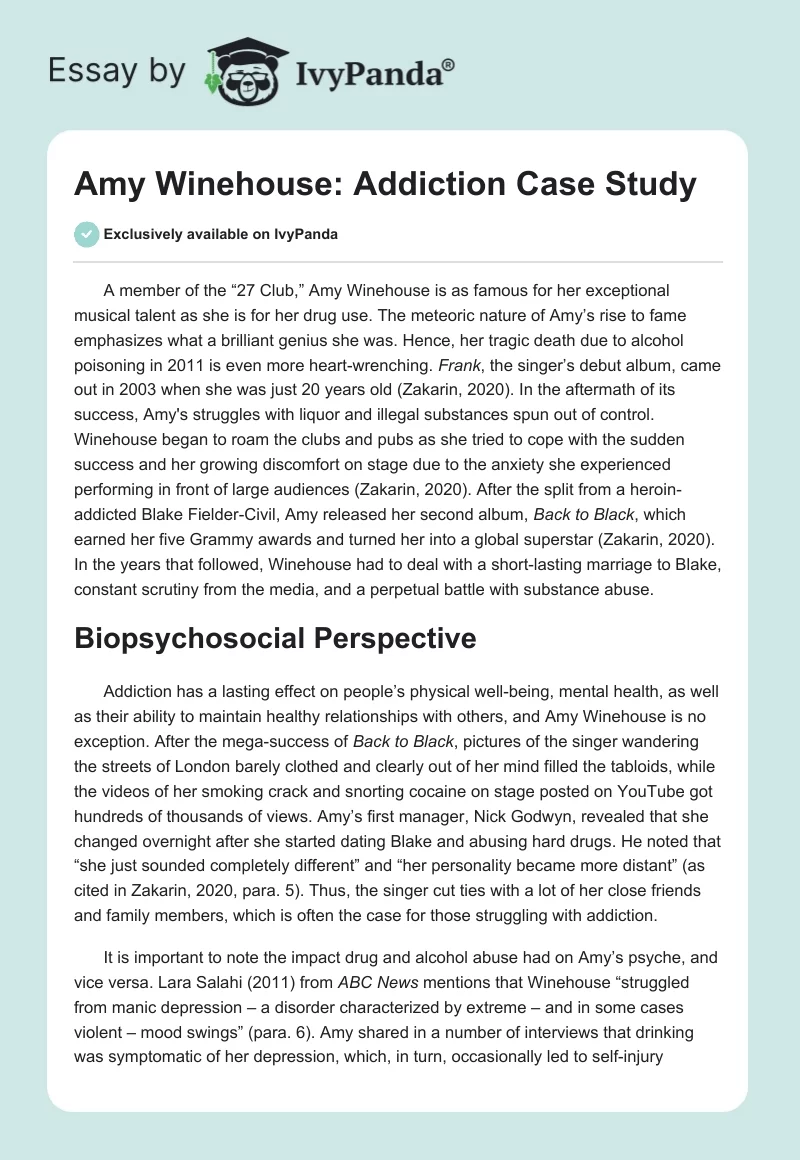 Amy Winehouse: Addiction Case Study. Page 1