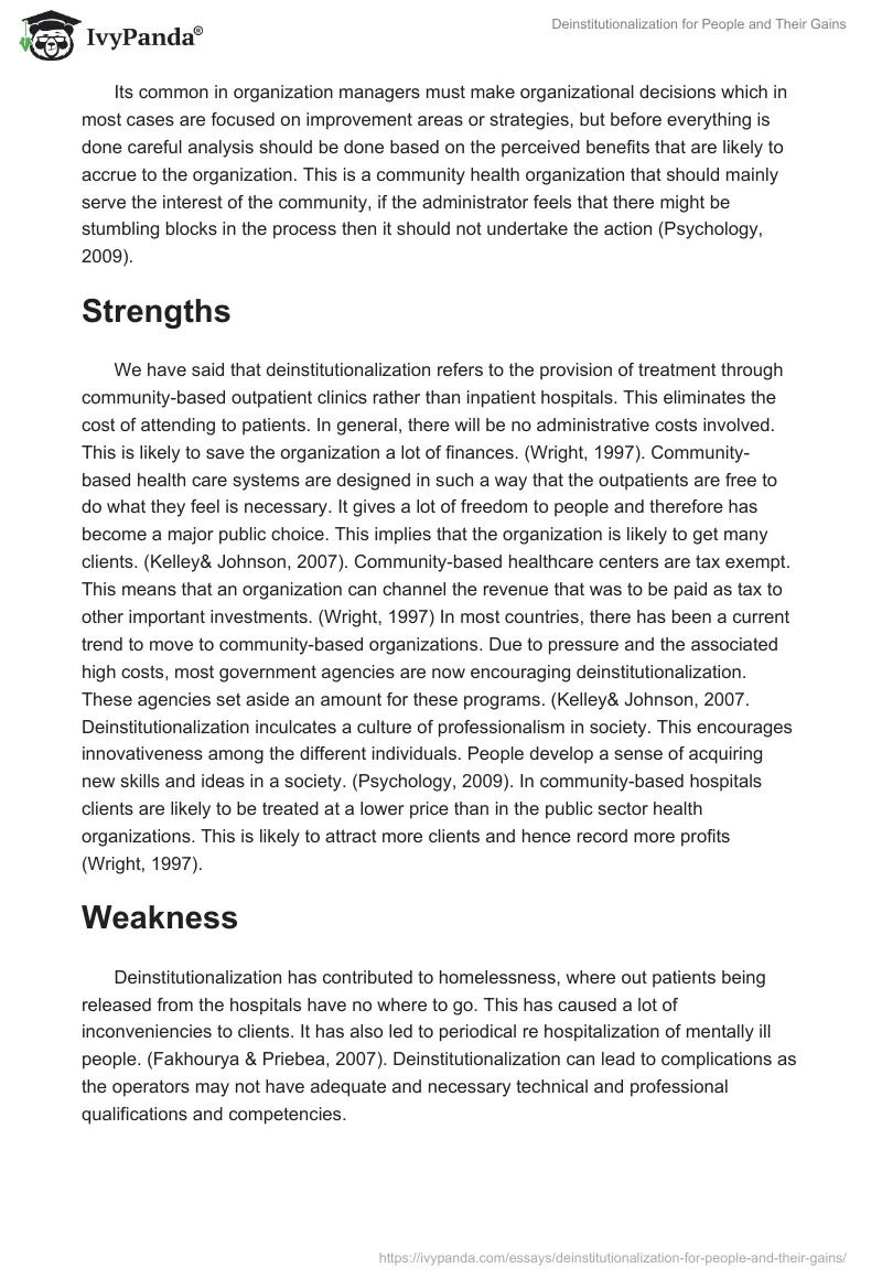 Deinstitutionalization for People and Their Gains. Page 2