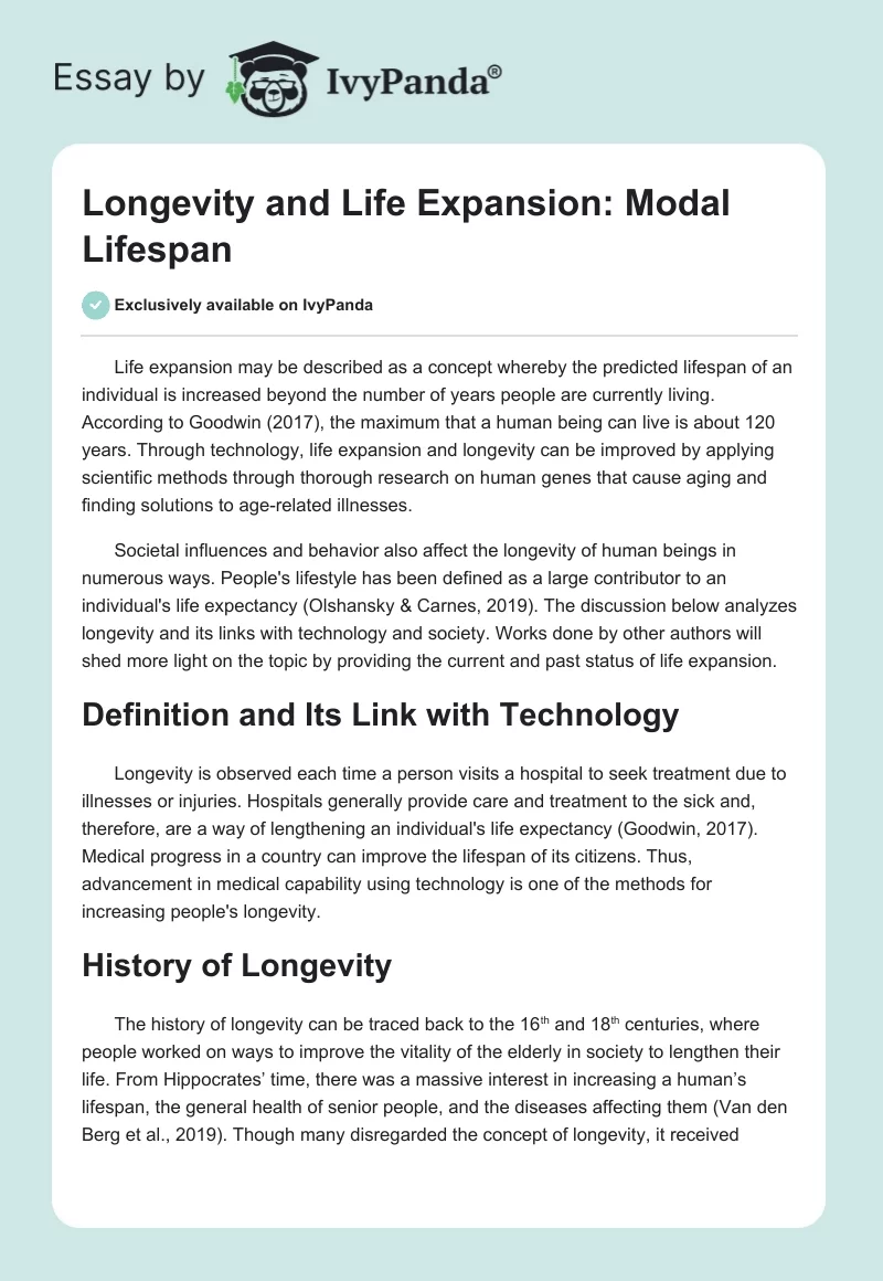 Longevity and Life Expansion: Modal Lifespan. Page 1