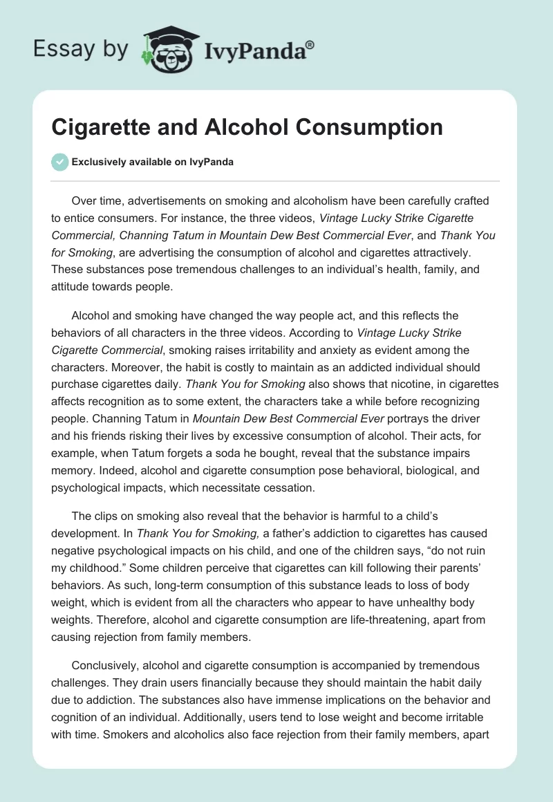 Cigarette and Alcohol Consumption. Page 1