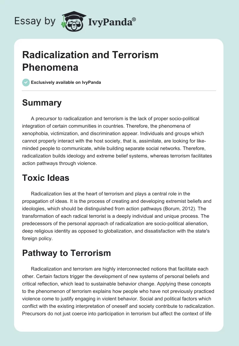 Radicalization and Terrorism Phenomena. Page 1
