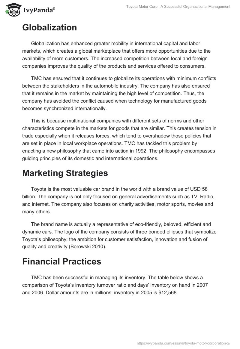 Toyota Motor Corp.: A Successful Organizational Management. Page 3