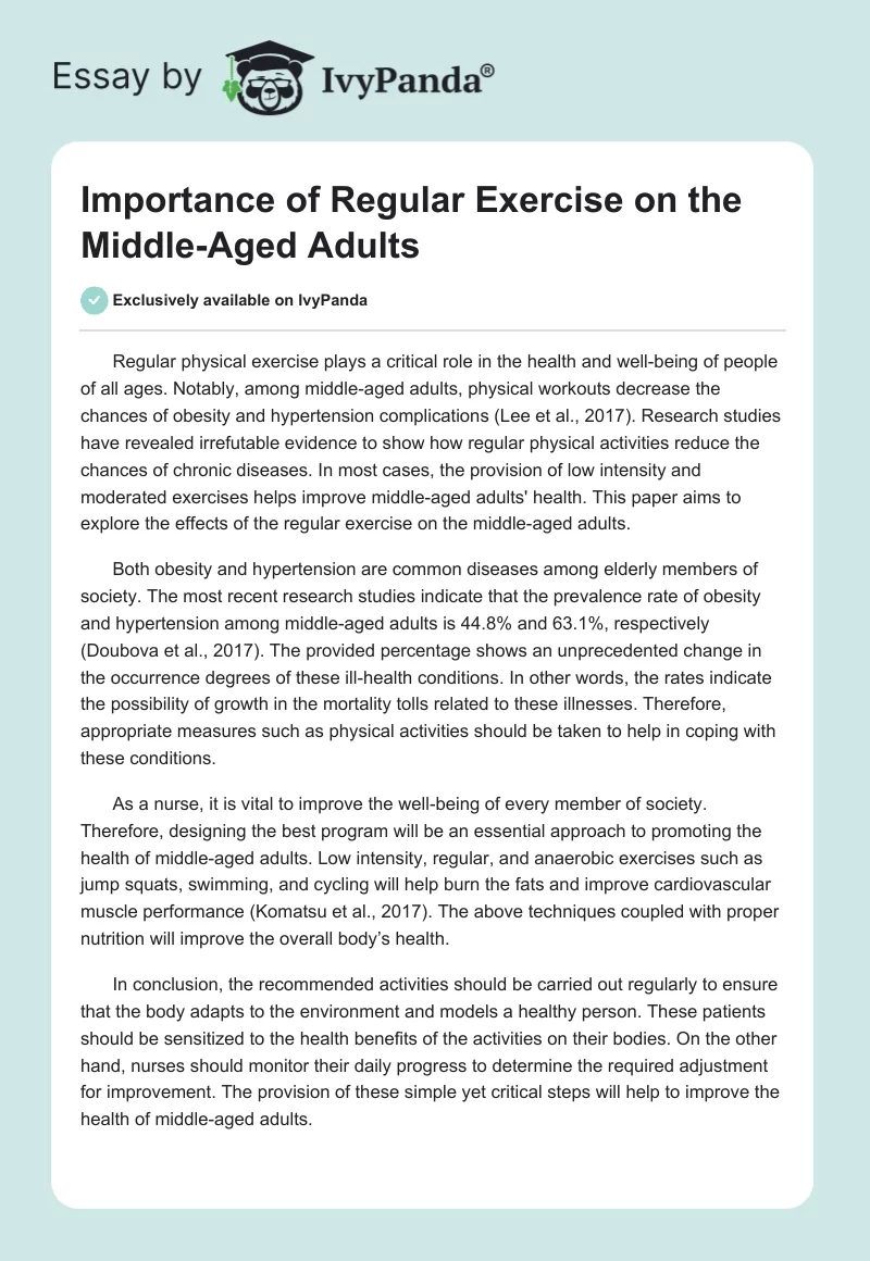 Importance of Regular Exercise on the Middle-Aged Adults. Page 1