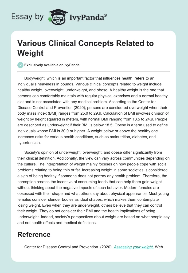 Various Clinical Concepts Related to Weight. Page 1
