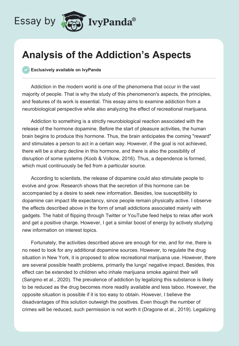 Analysis of the Addiction’s Aspects. Page 1