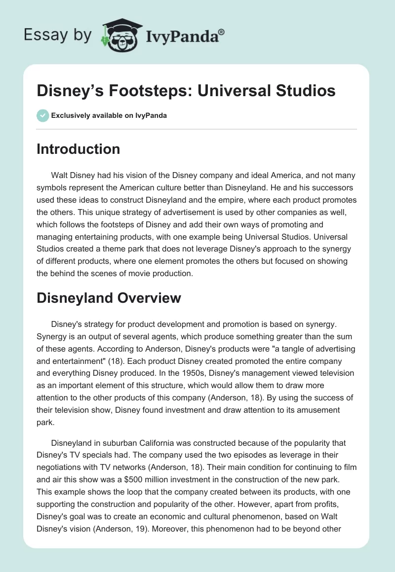 Disney’s Footsteps: Universal Studios. Page 1
