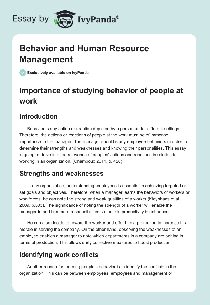 Behavior and Human Resource Management. Page 1