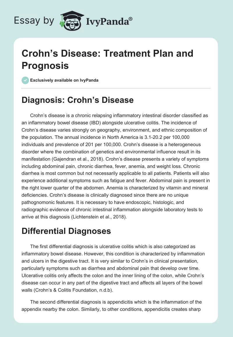 Crohn’s Disease: Treatment Plan and Prognosis. Page 1