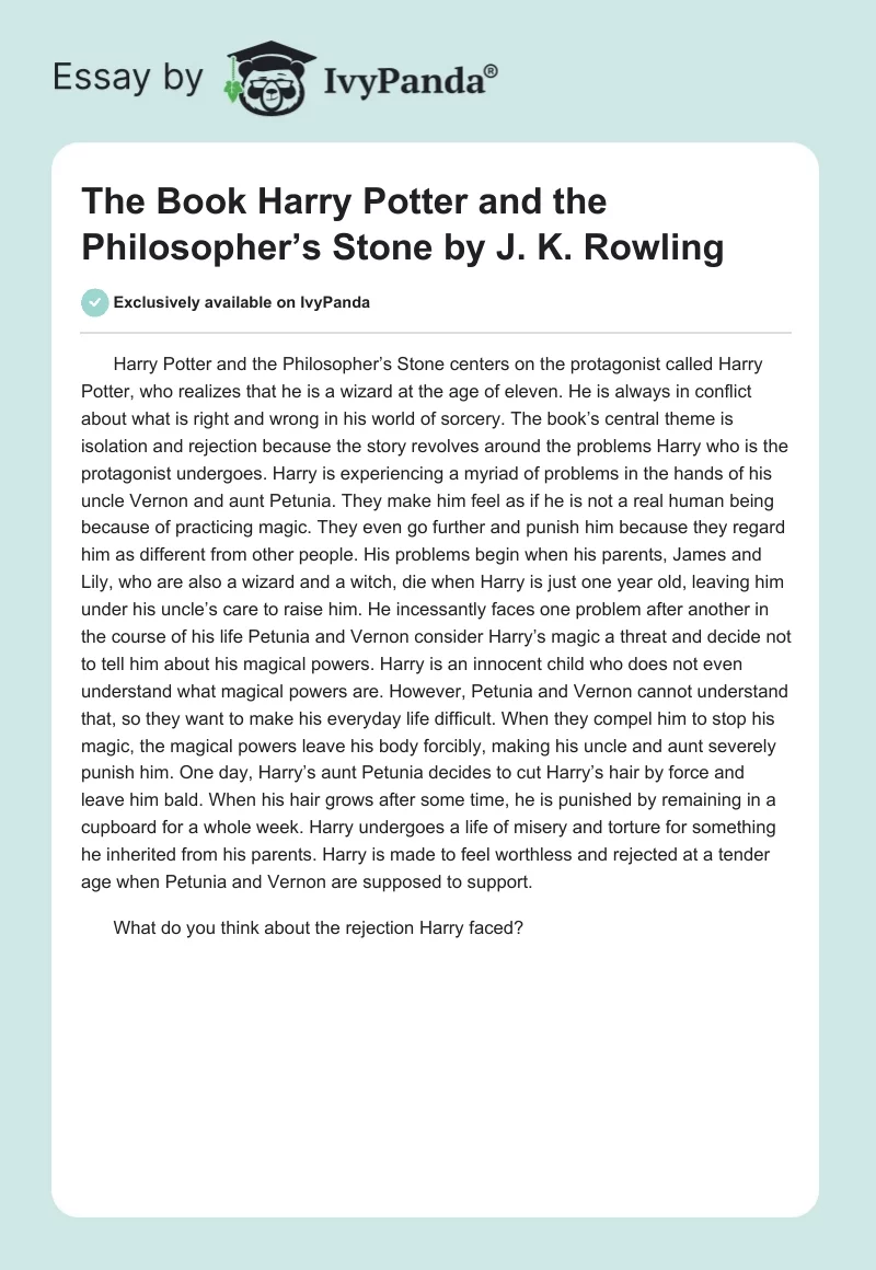 The Book "Harry Potter and the Philosopher’s Stone" by J. K. Rowling. Page 1