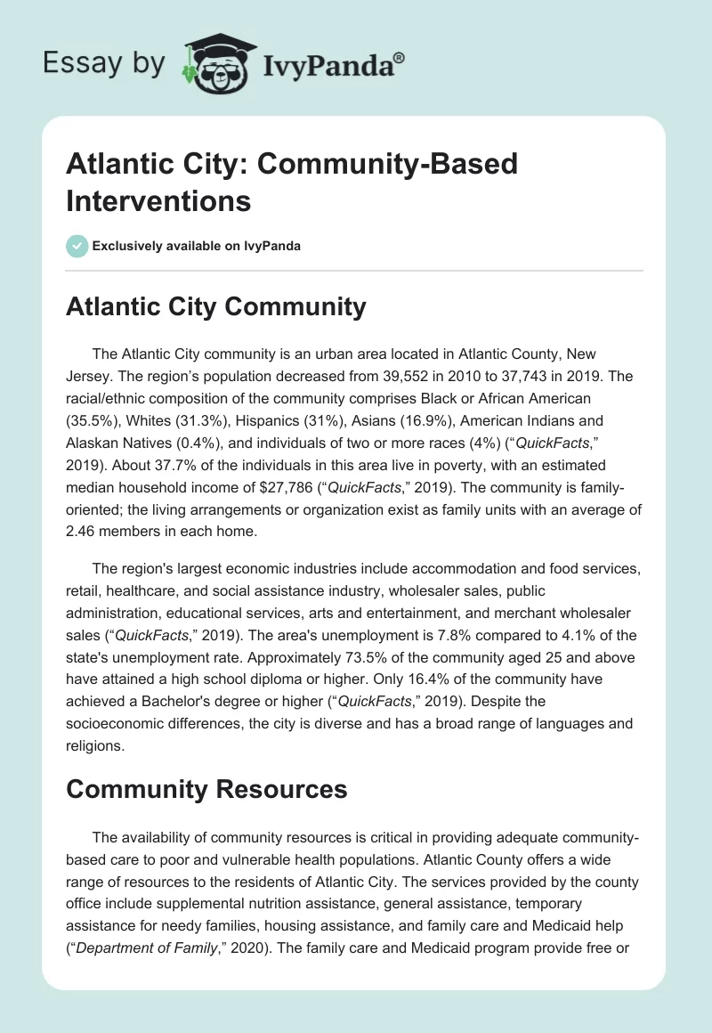 Atlantic City: Community-Based Interventions. Page 1