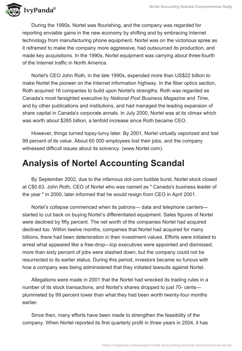 Nortel Accounting Scandal Comprehensive Study. Page 2