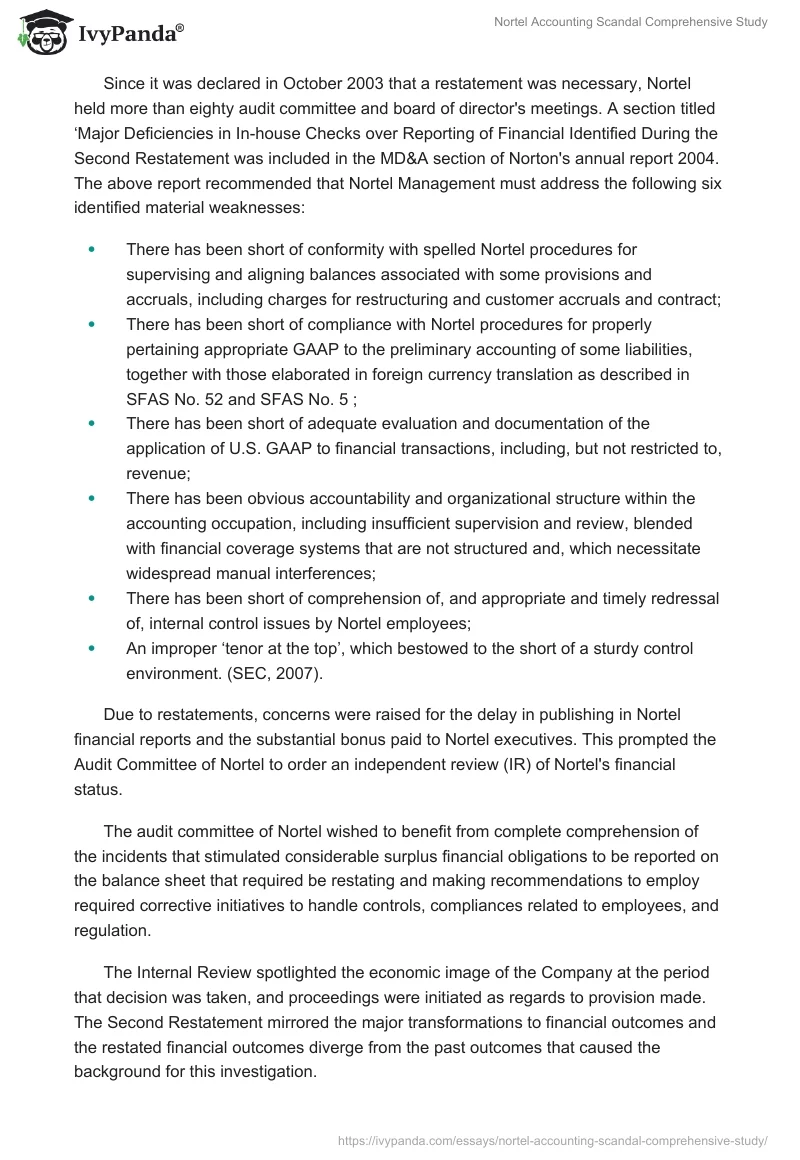 Nortel Accounting Scandal Comprehensive Study. Page 4